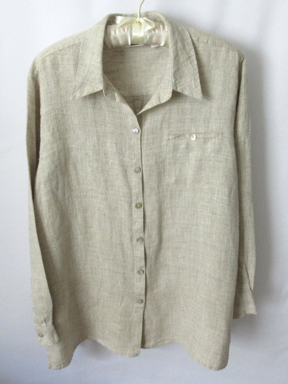 Chico's Design beige linen relaxed fit button front long sleeve shirt *Sz 1(M)*